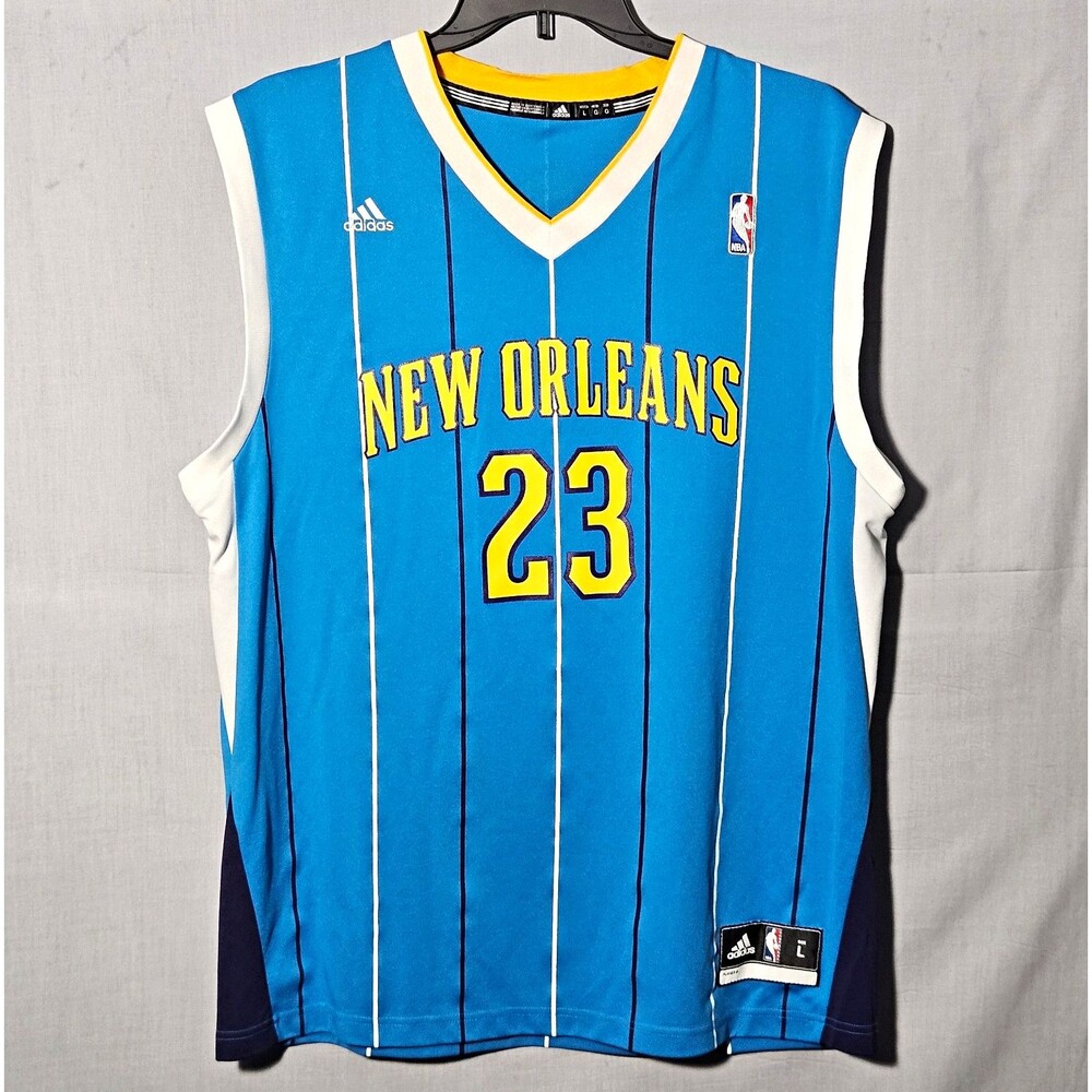 Adidas New Orleans Hornets Anthony Davis Jersey Mens L Blue Pinstripe #23 NBA